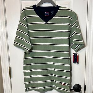 Bugle Boy Classics Size Small Green and Black V-Neck 100% Cotton Shirt New